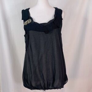 Loft Gray Tank Top with Crystal Broach Detail- NWT